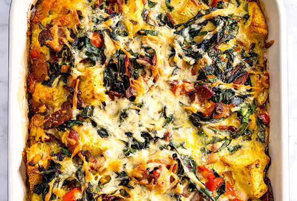 Make Ahead Bacon Swiss Chard and Pepper Breakfast Bake